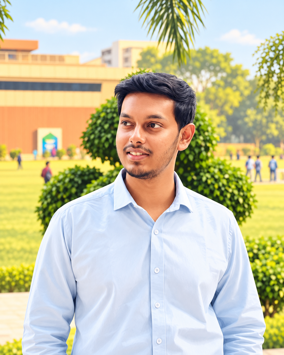 Ibrahim Walid Khan outdoors on campus